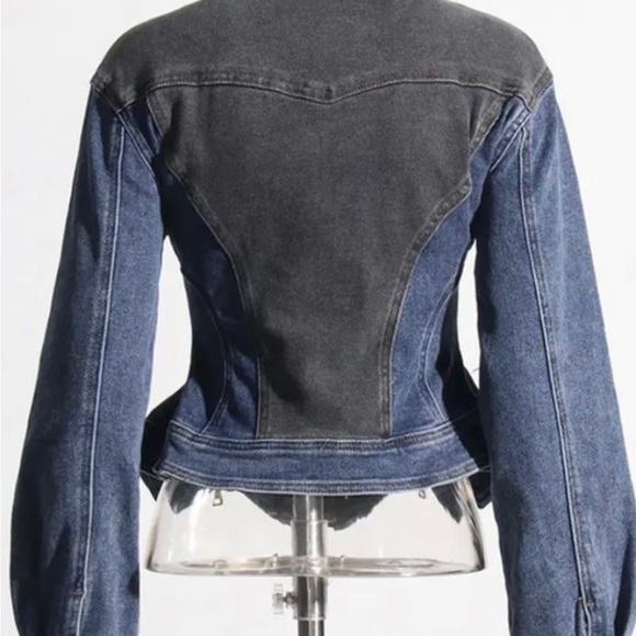 Peplum 2-Tone Denim Jacket - Picture 2 of 2